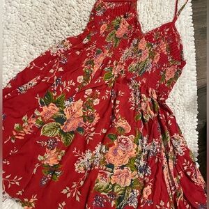 Angie Red Floral Smocked Tank Dress